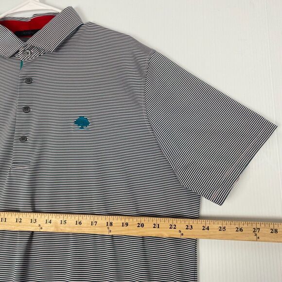 Greyson Mens Polo Golf Shirt Size XL Green Striped Wolf ‎ Logo Stretch Lightweig - Picture 8 of 16